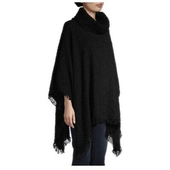 Time and Tru Heritage Poncho Ruana shawl Cowl Turtleneck black wrap stole S-M - Picture 1 of 5